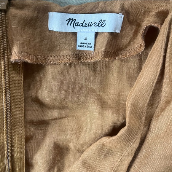 Madewell Linen Blend Dolman Sleeve Midi Dress Caramel Coffee Brown VNeck READ 4 - Picture 5 of 12